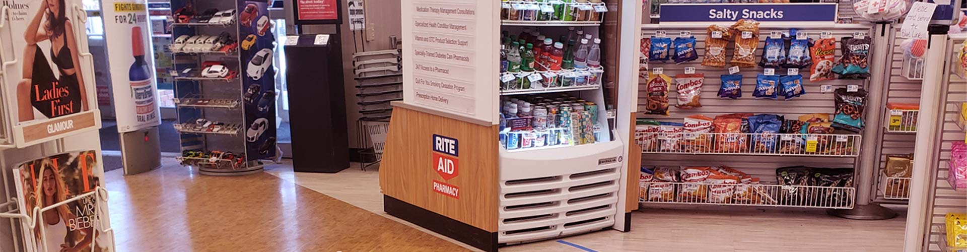 Caring During COVID-19 Crisis blog banner featuring inside of a RiteAid during COVID pandemic