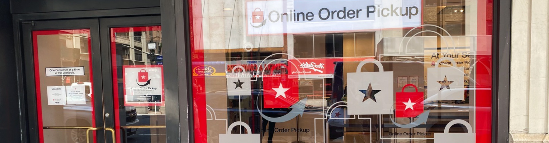 Reopened Retail Part 4: NYC – Report Banner featuring online order pickup window at Macys