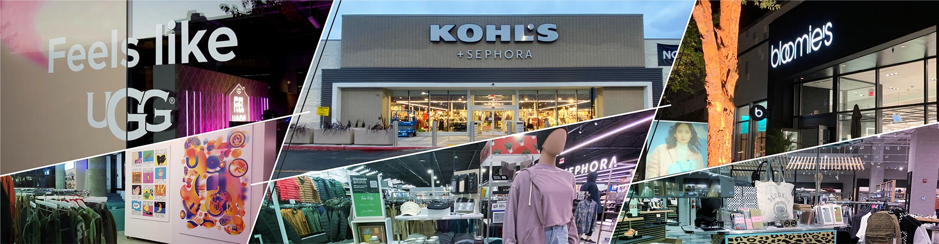 Blog banner featuring collage of storefronts and in-store of UGG, Kohl's, and Bloomies