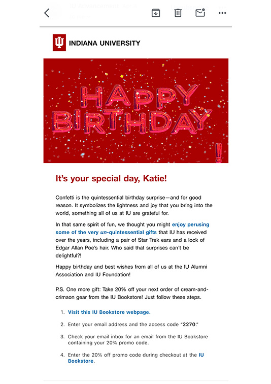 WSL Top Innovator featuring Indiana University birthday email