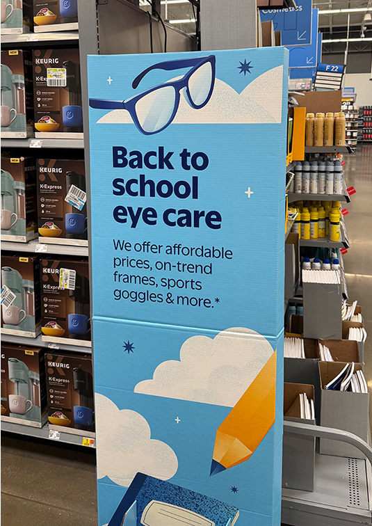 WSL Top Innovator featuring Walmart's back to school eye care endcap sign