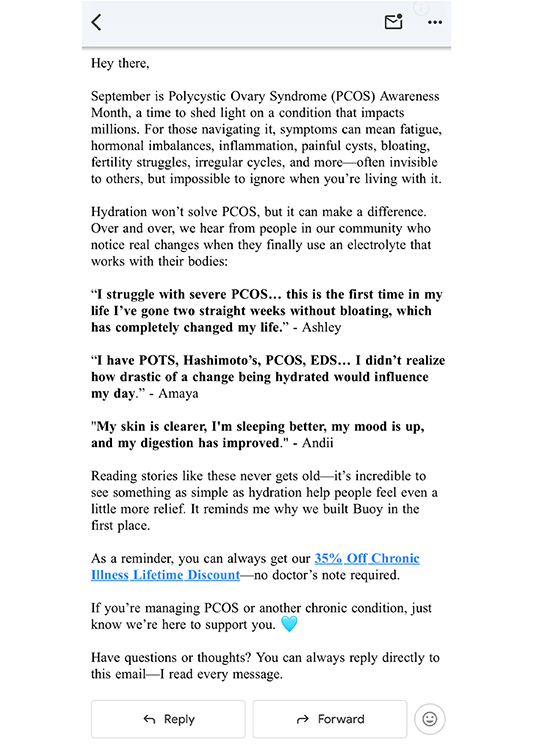 WSL Top Innovator Buoy email for PCOS Awareness Month