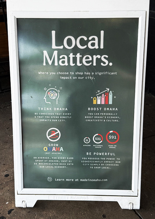 WSL Top Innovator featuring Made in Omaha signage explaining why shopping local matters