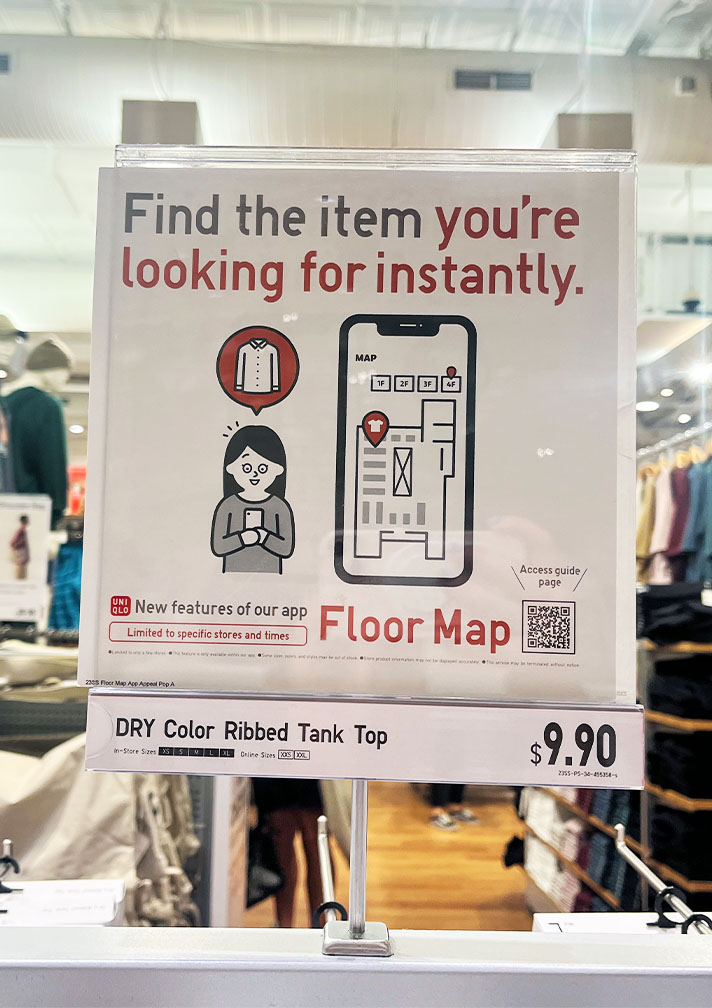Top innovation photo of Uniqlo's signage promoting their app to find products in-store