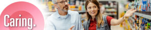 Blog banner featuring employee helping older man find an item