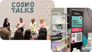 Beauty opportunity theme 1, featuring: CosmoTalks panelist Ajay Salpekar and TikTok shop booth
