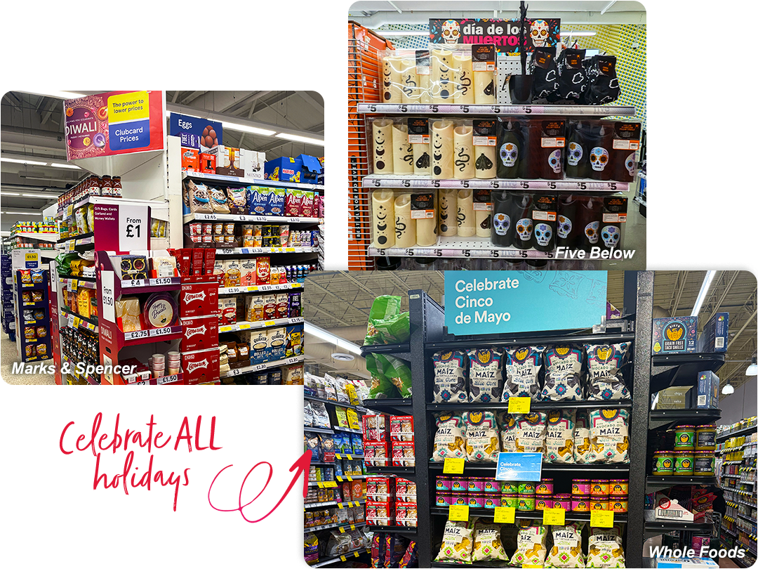 September Retail Safari newsletter teaser featuring Marks & Spencer, Five Below, and Whole Foods holiday endcaps